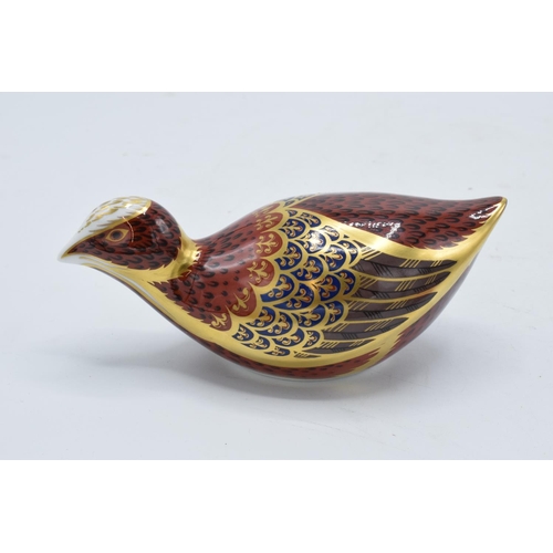 99H - Royal Crown Derby paperweight in the form of a coot. 14cm long. Boxed. First quality with gold stopp... 