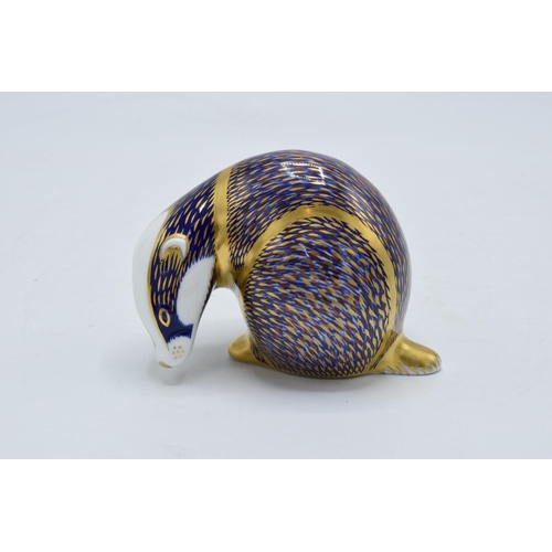 99J - Royal Crown Derby paperweight in the form of a Badger. 11cm long. First quality with stopper. In goo... 