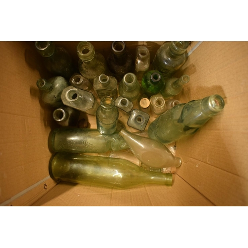 269D - A collection of vintage glass bottles to include local interest such as Uttoxeter, Whaley Bridge etc... 