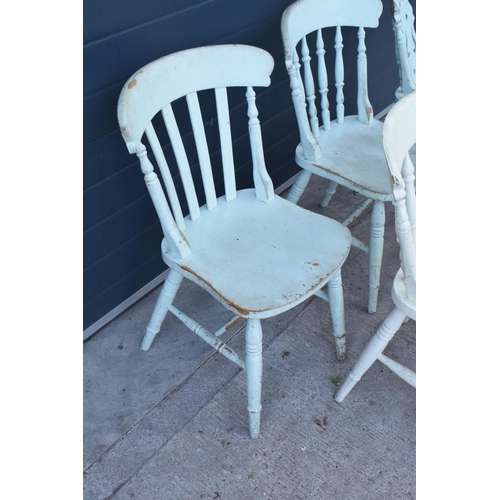 373 - A near matching set of 6 antique style hardwood kitchen chairs painted in a shabby chic style (6). A... 