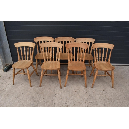 379 - A collection of near matching antique style hardwood kitchen chairs to include 4 spindle backed exam... 