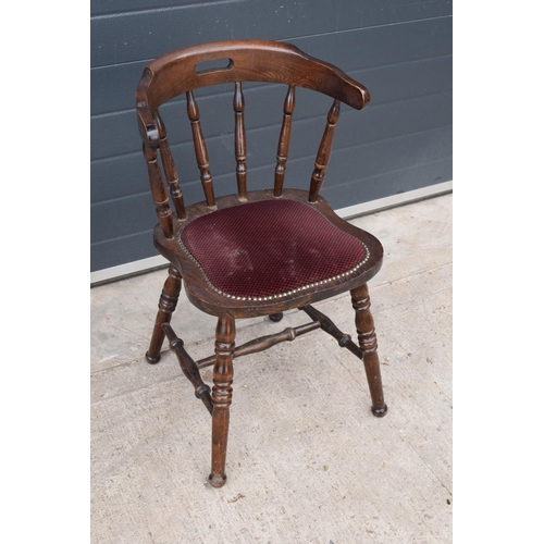 380 - A collection of late 20th century upholstered wooden carver style pub / restaurant chairs (7). 79cm ... 