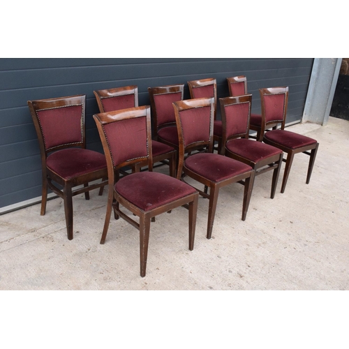 381 - A collection of late 20th century upholstered wooden pub / restaurant chairs (9). 84cm tall. In good... 