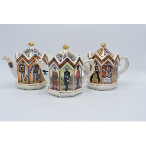 80E - A collection of James Sadler octagonal teapots to include The Tower of London, The Battle of Agincou... 