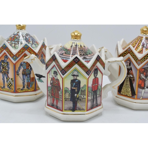 80E - A collection of James Sadler octagonal teapots to include The Tower of London, The Battle of Agincou... 