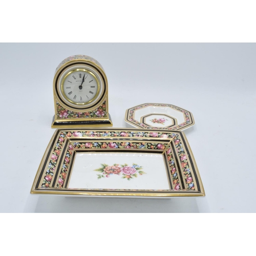 88C - A collection of Wedgwood items in the Clio design to include a clock, a rectangular tray and a pin t... 