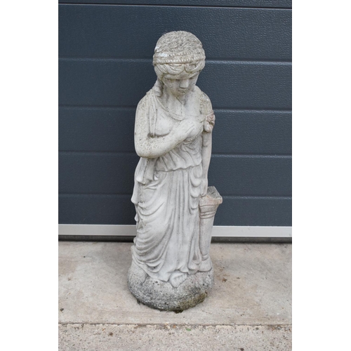 301H - A vintage garden statue in the form of a classical lady in robes, 62cm tall.