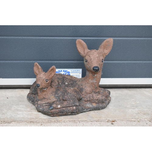 301K - A vintage garden ornament in the form of a deer and fawn.