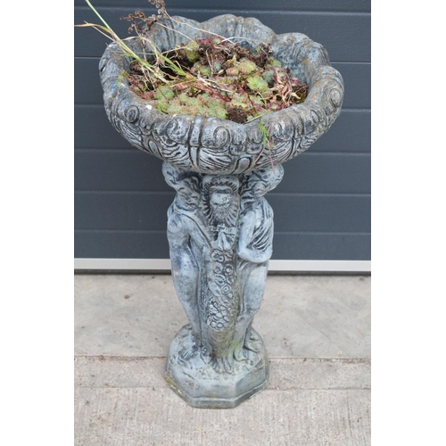 301M - A vintage garden birdbath / planter depicting the Three Graces 84cm tall.