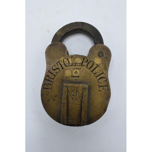 238 - An interesting late 19th/early 20th century oversized brass Four Lever Padlock with 'Bristol Police'... 