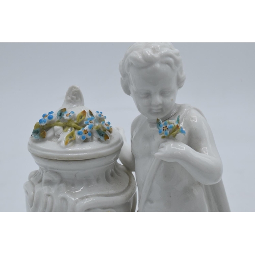 95D - A pair of Meissen Continental figures depicting cherubs with floral urns with 'JR' monogram to base ... 