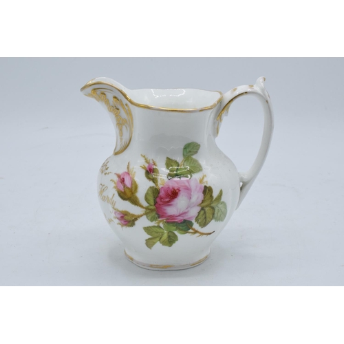 95F - A late 19th century Staffordshire painted jug with 'Mary Ann Hardy' to front. 14cm tall. In good con... 