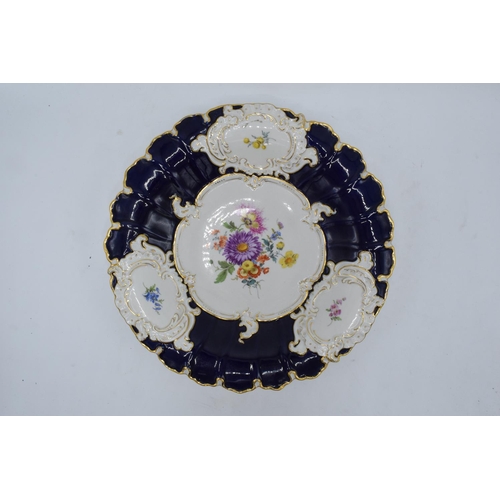 95M - A late 19th / early 20th century Meissen porcelain shaped-circular cabinet plate decorated with flor... 