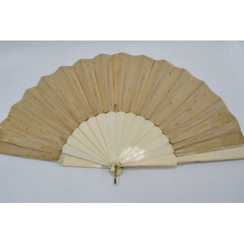 262A - 19th century bone/ ivory ladies folding fan depicting traditional scenes of a swan amongst foliage o... 