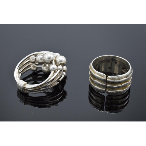 215K - Two designer silver rings: One with multiple mobile silver balls, maker Kch, .925 London import mark... 