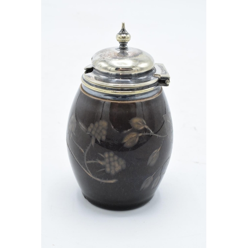 75B - Late 19th century mustard pot, the thickly glazed surface wheel engraved in low relief, the inside d... 