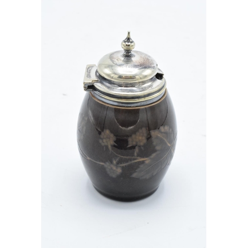 75B - Late 19th century mustard pot, the thickly glazed surface wheel engraved in low relief, the inside d... 