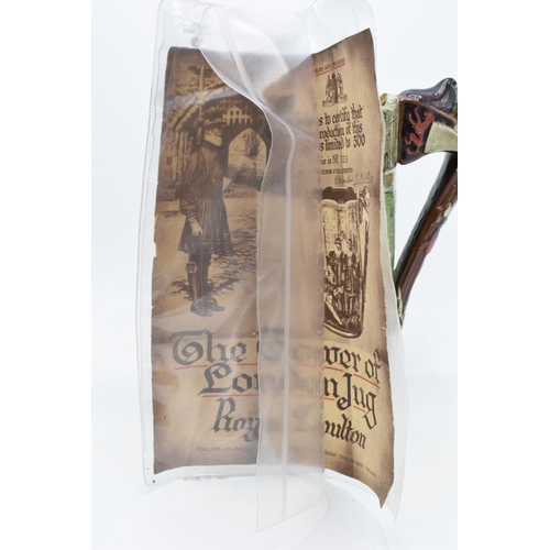 136 - Royal Doulton embossed jug 'The Tower of London' jug 'It keeps Solemn Watch and Ward' with certifica... 