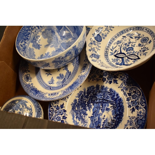 29 - A large collection of 19th and 20th century blue and white pottery to include tea pots, duos, plates... 