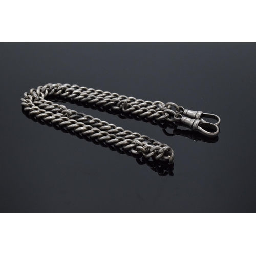 325 - A silver Albert watch chain with English lion hallmark on every link. 36.3 grams. 42cm long. In good... 