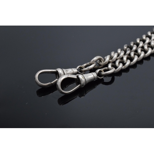 325 - A silver Albert watch chain with English lion hallmark on every link. 36.3 grams. 42cm long. In good... 