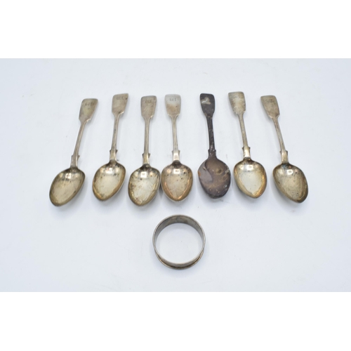 342 - Group of mainly Victorian hallmarked silver spoons together with a napkin ring, gross weight 180g