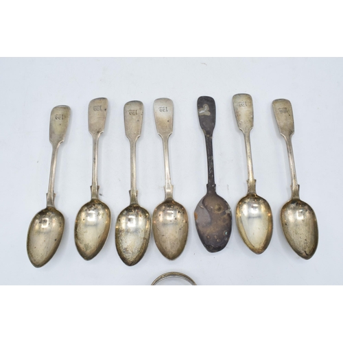 342 - Group of mainly Victorian hallmarked silver spoons together with a napkin ring, gross weight 180g