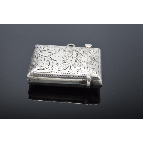 360 - Silver vesta case hallmarked for Birmingham 1908. 17.2 grams. In good condition with expected wear a... 