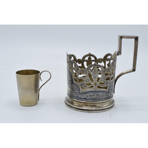 396 - Russian Soviet silver tea glass holder circa 1970 together with a Soviet silver shot cup circa 1960.... 