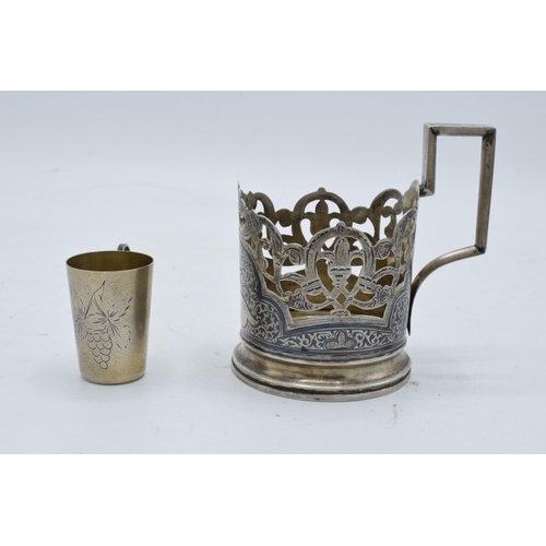 396 - Russian Soviet silver tea glass holder circa 1970 together with a Soviet silver shot cup circa 1960.... 