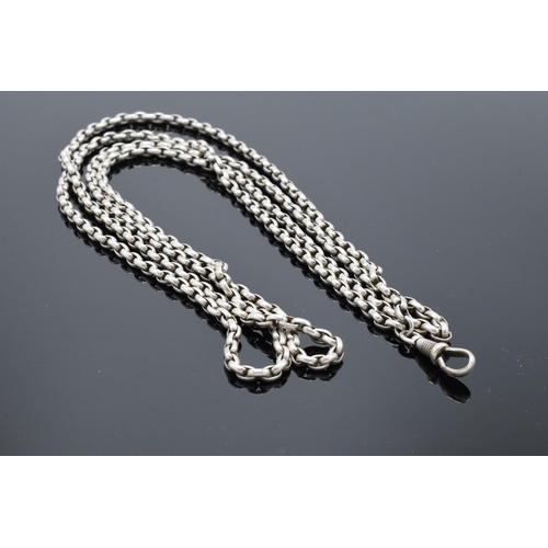 558 - Victorian silver belcher link longuard chain. 41.4 grams. Unmarked. In good condition with no repair... 