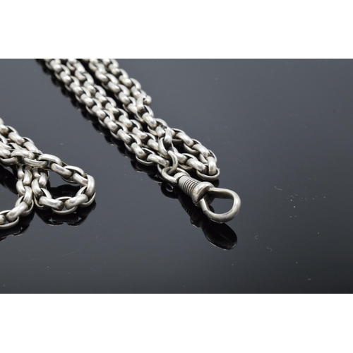 558 - Victorian silver belcher link longuard chain. 41.4 grams. Unmarked. In good condition with no repair... 