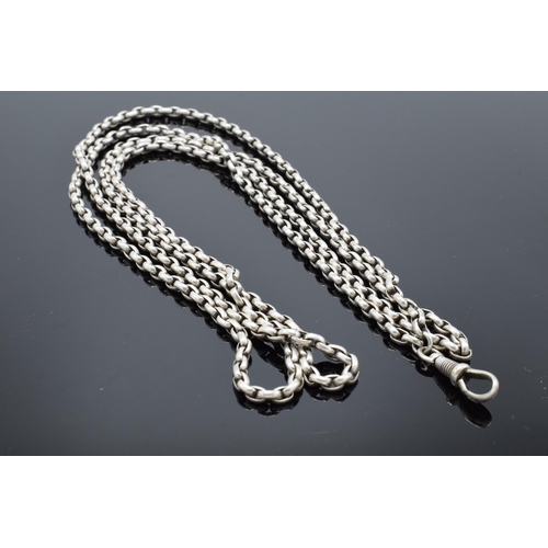 558 - Victorian silver belcher link longuard chain. 41.4 grams. Unmarked. In good condition with no repair... 