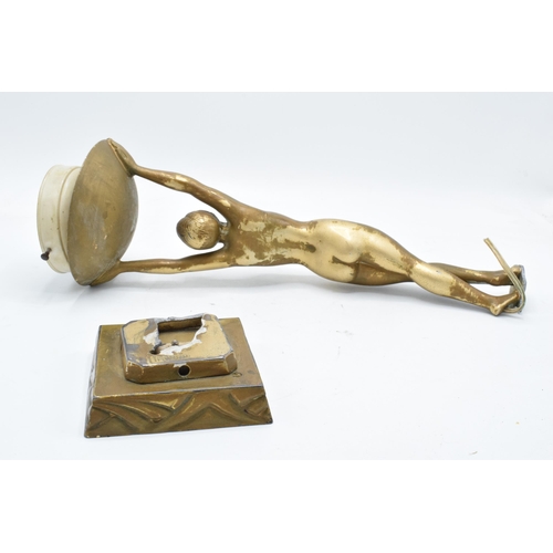 154A - An Art-Deco nude figural lamp base with the lady supporting the light shade with impressed 'Limousin... 