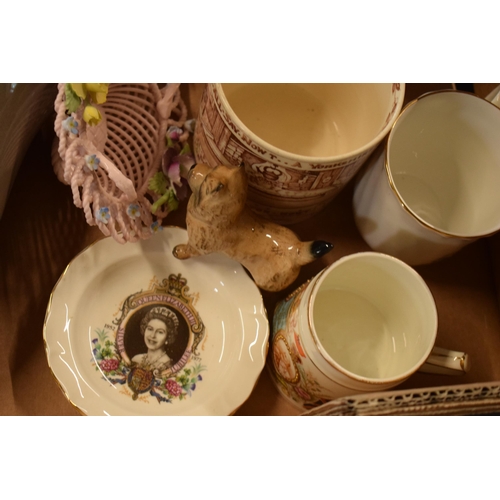 3 - A mixed collection of items to include Wedgwood, 19th century pottery, coronation mugs, a floral ros... 
