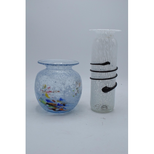 88 - A pair of studio glass vases to include a Romblast of Romania tall white example together with a D. ... 