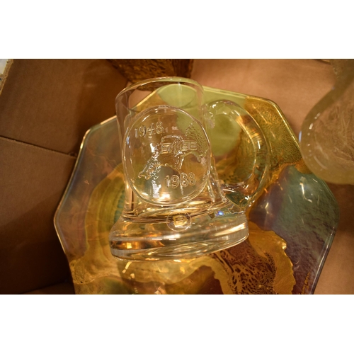 93 - A collection of assorted art / studio glass in the form of a Dartington Crystal SWEB tankard, bowls,... 