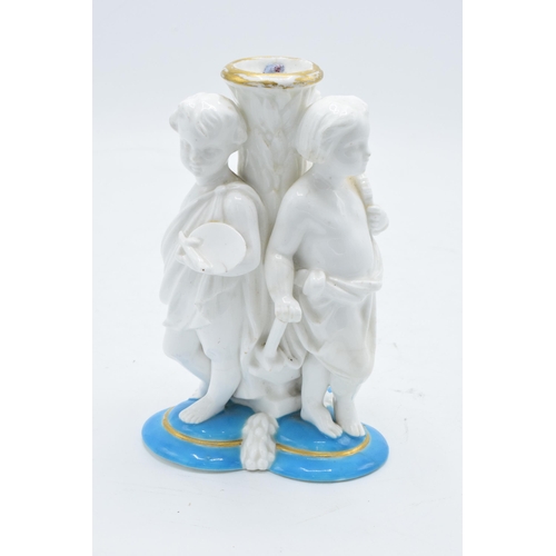 97 - Late 19th century Continental porcelain candlestick or similar item depicting cherubs wearing robes ... 