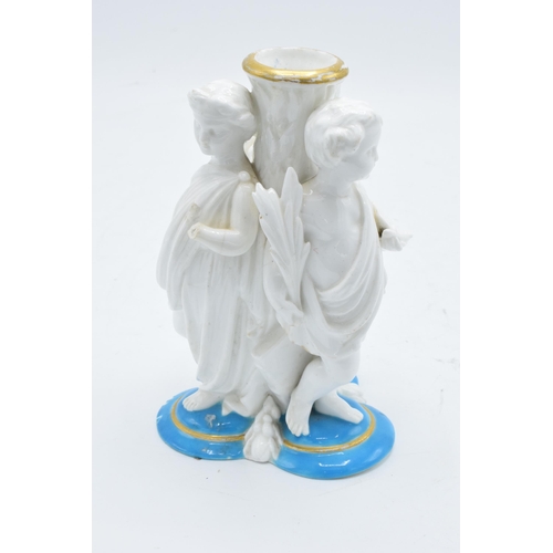 97 - Late 19th century Continental porcelain candlestick or similar item depicting cherubs wearing robes ... 