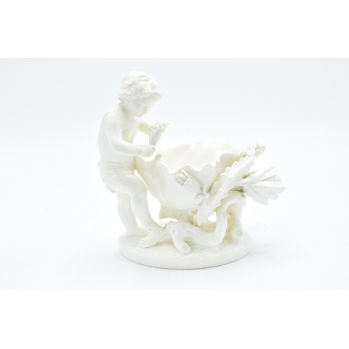 99 - Moore Bros cherub dish with shaped edges and a floral design 15.5cm tall. 'MOORE' impressed to base.... 