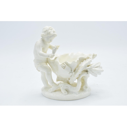 99 - Moore Bros cherub dish with shaped edges and a floral design 15.5cm tall. 'MOORE' impressed to base.... 