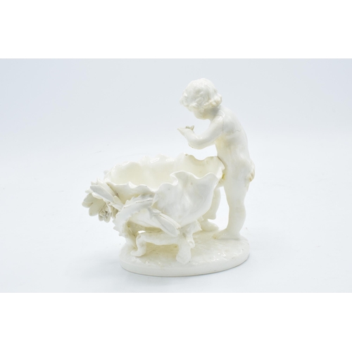 99 - Moore Bros cherub dish with shaped edges and a floral design 15.5cm tall. 'MOORE' impressed to base.... 