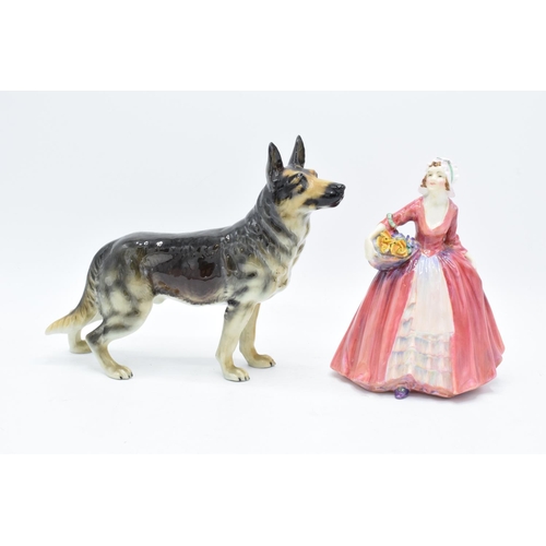 131 - Royal Doulton lady figure Janet Hn1537 and Goebel German Shepherd CH618 (2). In good condition with ... 