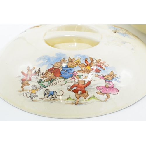 43 - Royal Doulton Bunnykins food warmer/ hot plate with sledging scenes and a Royal Worcester muffin dis... 