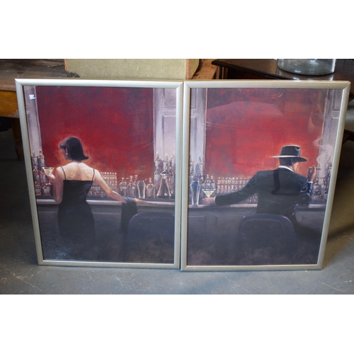 210B - A pair of large contemporary prints 'Evening Lounge' and 'Cigar Bar' by Brent Lynch in wooden frames... 