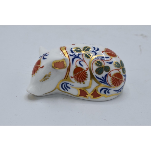 55A - Boxed Royal Crown Derby paperweight in the form of a Sleeping Piglet. First quality with stopper. In... 