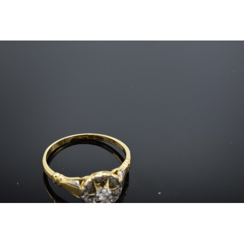 190 - 18ct gold ladies ring set with diamonds. UK size P/Q. 3.1 grams.