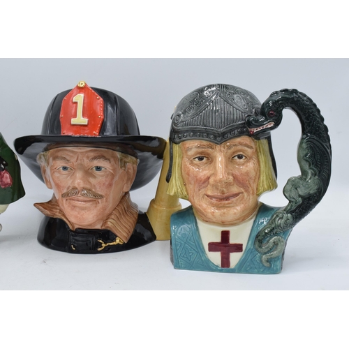 120N - Large Royal Doulton character jugs to include The Fireman D6697, Walrus and Carpenter D6600 and St G... 