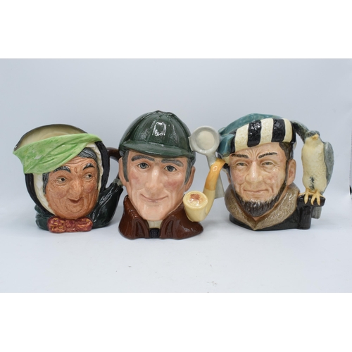 120P - Large Royal Doulton character jugs to include Falconer D6533, The Sleuth D6631 and Sairey Gamp (3). ... 