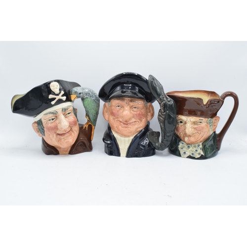 129 - A collection of large Royal Doulton character jugs Lobsterman, Long John Silver and Old Charley (3).... 